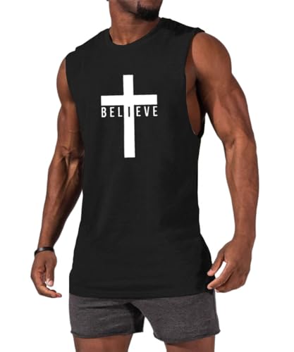 Men's Cotton Graphic Tank Tops Jesus Cross Believe Printed Faith Christian Shirts