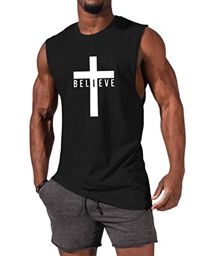 Men's Cotton Graphic Tank Tops Jesus Cross Believe Printed Faith Christian Shirts