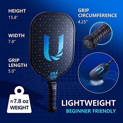 Pickleball Paddles Set of 2 - Graphite Surface with High Grit & Spin, USAPA Approved Pickleball Set Pickle Ball Raquette Lightweight Polymer Honeycomb Non-Slip Grip w/ 4 Outdoor Balls & Bag