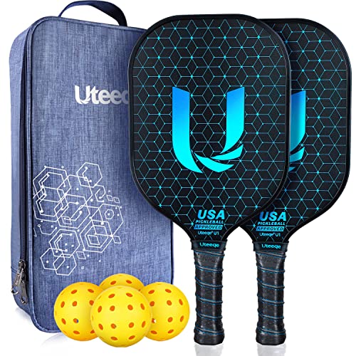 Pickleball Paddles Set of 2 - Graphite Surface with High Grit & Spin, USAPA Approved Pickleball Set Pickle Ball Raquette Lightweight Polymer Honeycomb Non-Slip Grip w/ 4 Outdoor Balls & Bag