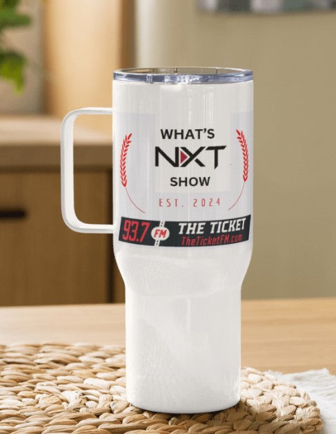 Limited edition Whats NXT/93.7 TheTicket Travel Mug