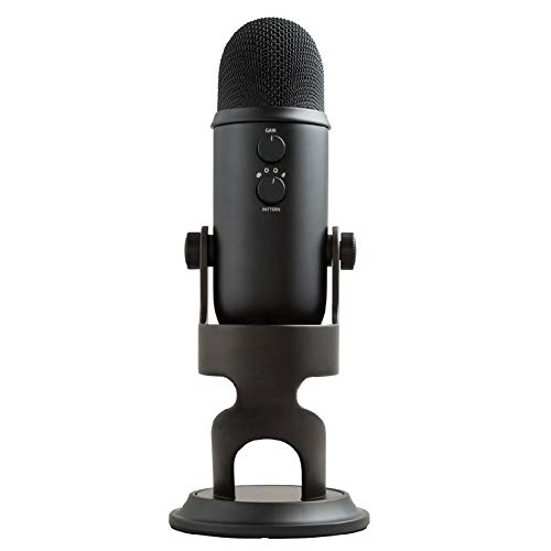 Blue Yeti Microphone (Blackout) with Knox Boom Arm Stand, Pop Filter and Shock Mount Bundle, USB