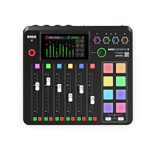 Rode RODECaster Pro II Audio Production Studio Bundle with 4x Zoom ZDM-1 Podcast Mic Packs, StreamEye Adjustable Boom Arms, 32GB microSD Card and StreamEye Polishing Cloth