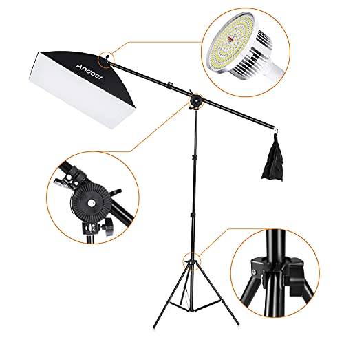 Andoer Softbox Lighting Kit Photography with 3 85W 2800K-5700K Bi-Color Temperature Light 3 Softbox 3 Light Stand 1 Boom Arm 1 Remote Control 3 Backdrops 3 Backdrop Clamp 3 Backdrop Stand Carry Bag