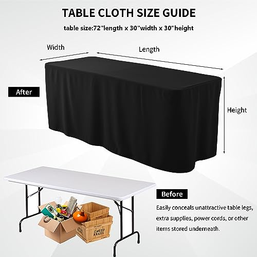 ManMengJi 2 Pack Black Tablecloth Fitted Table Clothes for 6 Foot Rectangle Tables - Water Resistant Washable Rectangle Table Covers for Wedding, Banquet and Trade Shows, 72L x 30W x 30H Inches