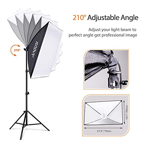 Andoer Softbox Lighting Kit Photography with 3 85W 2800K-5700K Bi-Color Temperature Light 3 Softbox 3 Light Stand 1 Boom Arm 1 Remote Control 3 Backdrops 3 Backdrop Clamp 3 Backdrop Stand Carry Bag