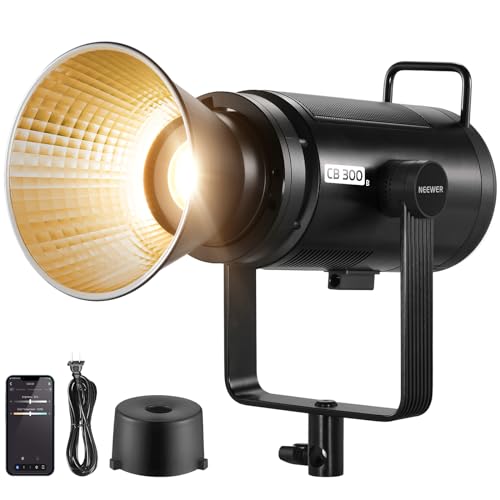 NEEWER CB300B 320W LED Video Light with 2.4G/APP Remote Control, All Metal Bi Color COB Continuous Output Lighting with Bowens Mount 135000lux/1m 2700K-6500K CRI/TLCI97+ 12 Effects for Video Recording