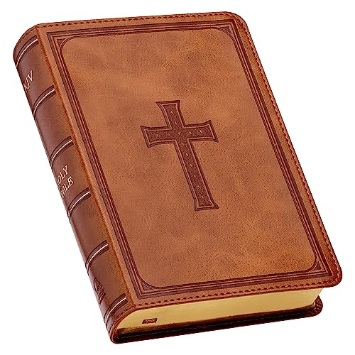 KJV Holy Bible, Large Print Compact, Saddle Tan Faux Leather w/Ribbon Marker, Red Letter, King James Version