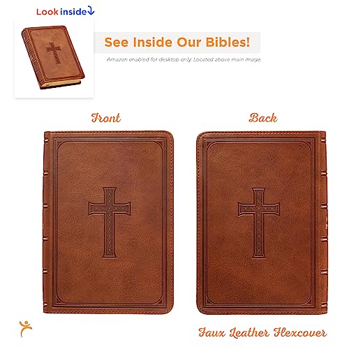 KJV Holy Bible, Large Print Compact, Saddle Tan Faux Leather w/Ribbon Marker, Red Letter, King James Version