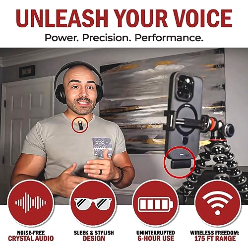 TikTalkPro Wireless Lavalier Microphone for iPhone - Single 2.4Ghz Mic, Audio w/Noise Canceling - Long Range Up to 175ft - Easy to Use for Video Recording, Podcast