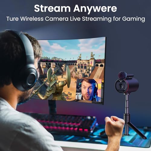 EMEET Streamcam One Wireless Streaming Camera, 1080P HD Webcam with Sony Sensor, Multi-cam support, 1 Detachable Mic & 2 Built-in Noise Reduction Mics, 8H Streaming Battery for Youtube/Twitch/Facebook