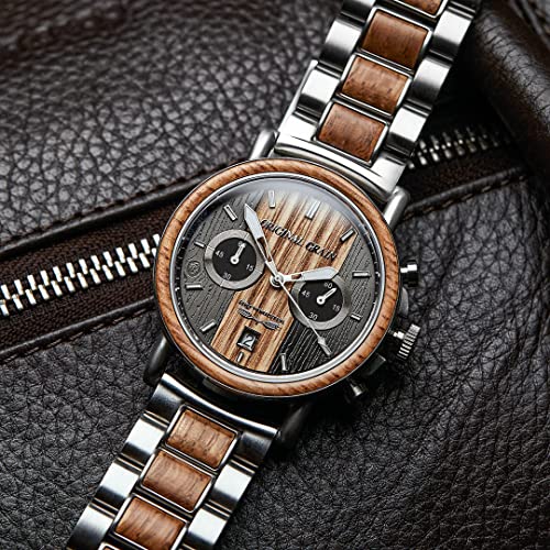 Original Grain Men's Brewmaster 44mm Analog Watch | Alterra Chrono Collection, 316L Stainless Steel, Adjustable Watch Band | 10ATM Water-Resistant & Scratch-Resistant | Bracelet Wrist Watch for Men